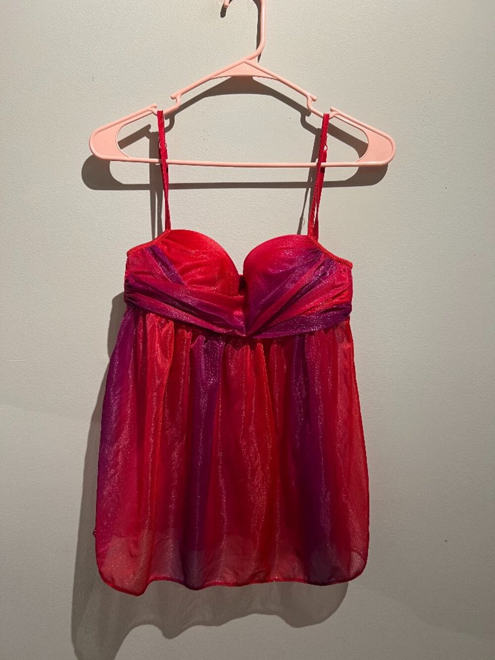 Vintage Victoria's Secret Very Sexy Pink Sparkly Babydoll Cami Top Y2K 34B